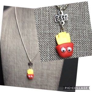 French Fries Best Necklace Silver Ball Chain Red Yellow Googly Eyes